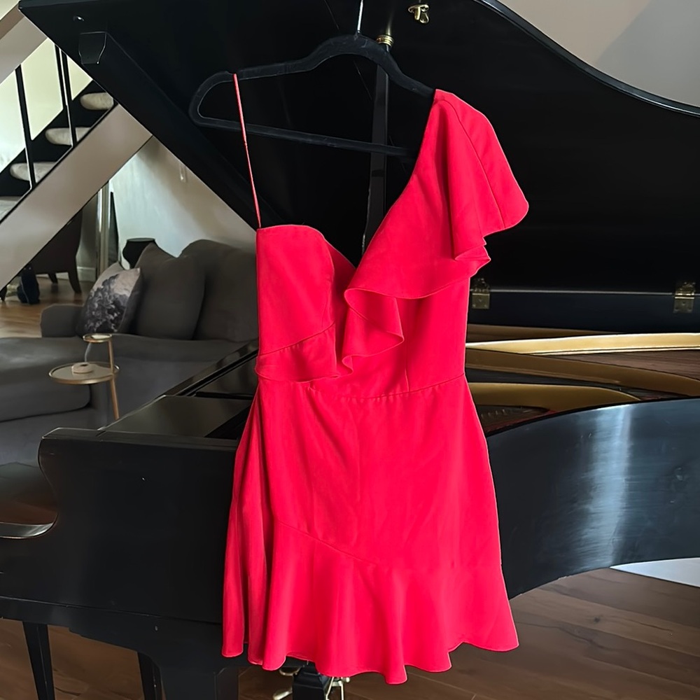 Amanda Uprichard Red one shoulder Ruffled dress